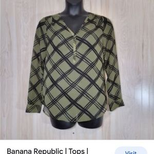 Banana Republic olive and black sheer blouse